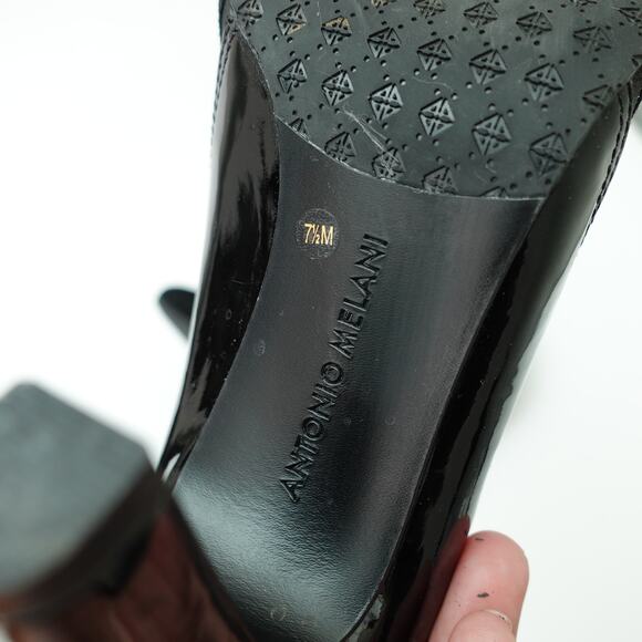 Antonio Melani Black Suede Patent Leather Heel Pump Booties Size 7.5 - Picture 6 of 9
